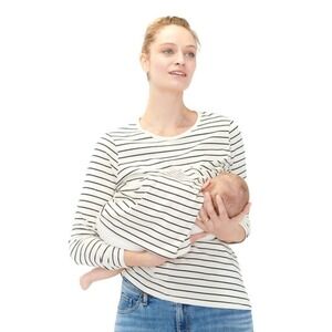 Hatch Women's Long Sleeve Nursing Tee Black White Stripe Size 0